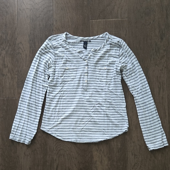 Lucky Brand Tops - Lucky Brand Gray Striped Blouse